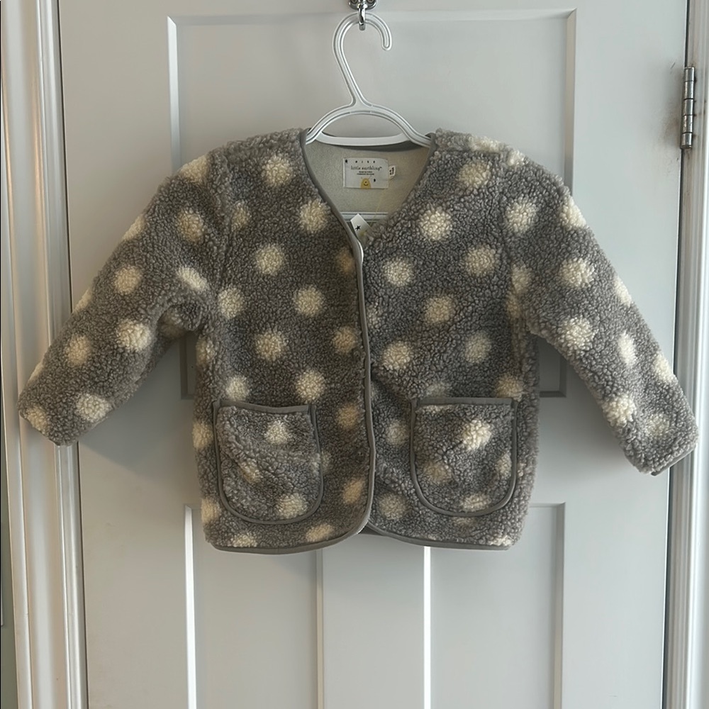Gray and White Polka Dot Kids Shacket Coat